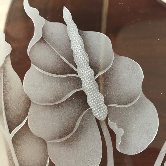 Frank Oda Style Etched Glass Anthurium Square Dish Vintage - Picture 3 of 5